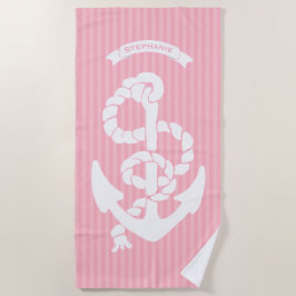 Roze en witte Jouw naam van het Anker van de Strip Strandlaken