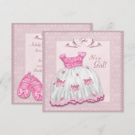 Roze en witte jurk Baby shower Kaart (Voorkant / Achterkant)