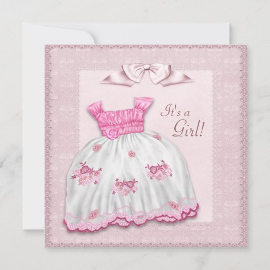 Roze en witte jurk Baby shower Kaart (Voorkant)