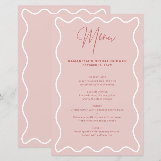 Roze en witte kaart met het menu Rand van de Wavy (Voorkant / Achterkant)