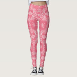 Roze en Witte Kaleidoscoop Patroon Leggings