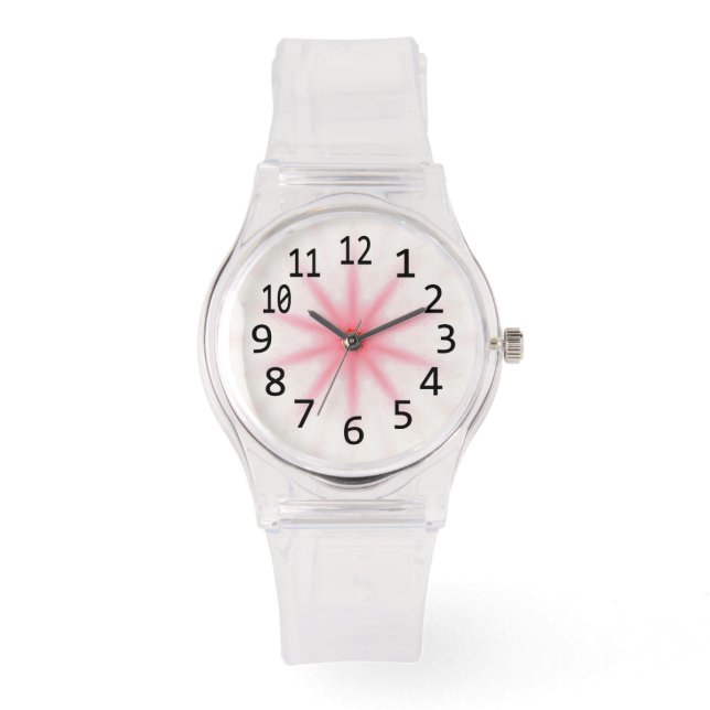 Roze en Witte Kaleidoscoop Patroonnummers horloge (Voorkant)