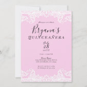 Roze en witte kant Elegant Quinceañera Kaart (Voorkant)