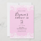 Roze en witte kant Elegant Sweet 16 Party Kaart (Voorkant)