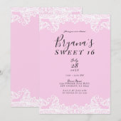 Roze en witte kant Elegant Sweet 16 Party Kaart (Voorkant / Achterkant)