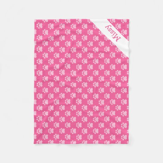 Roze en witte kat poten met aangepaste naam fleece deken (Voorkant)
