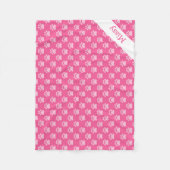 Roze en witte kattenpoten met aangepaste naam fleece deken (Voorkant)