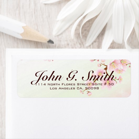 Roze en witte kersenbloesem Natuur ontwerp Etiket (Insitu)