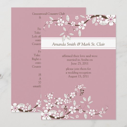 Roze en witte kersenbloesems na de bruiloft kaart (Voorkant / Achterkant)