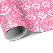 Roze en witte kerst Fair Isle Patroon Cadeaupapier (Rol Hoek)