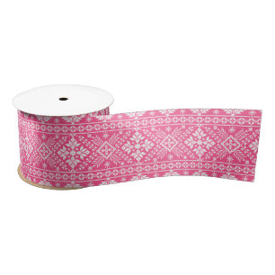 Roze en witte kerst Fair Isle Patroon Satijnen Lint
