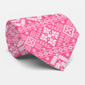 Roze en witte kerst Fair Isle Patroon Stropdas (Opgerold)