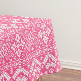 Roze en witte kerst Fair Isle Patroon Tafelkleed