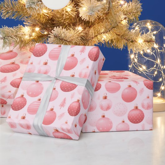 Roze en Witte Kerst Ornamente Kerst Cadeaupapier (Feestdagen)