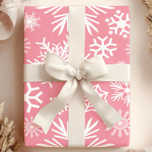 Roze en Witte Kerst Winter Sneeuwvlokken Patroon Cadeaupapier