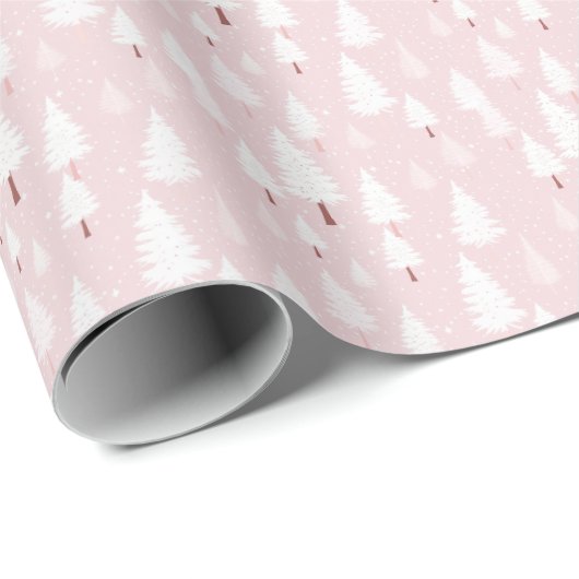 Roze en witte kerstbomen cadeaupapier (Rol Hoek)