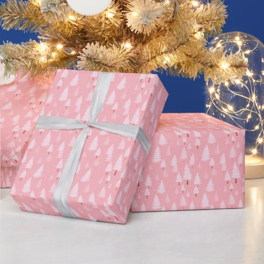 Roze en Witte Kerstbomen Kerstmis Cadeaupapier (Feestdagen)