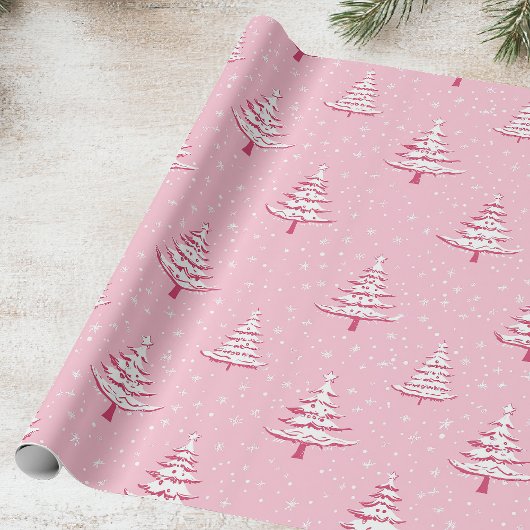 Roze en witte kerstboom cadeaupapier