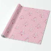 Roze en witte kerstboom cadeaupapier (Uitgerold)