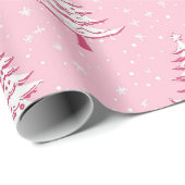 Roze en witte kerstboom cadeaupapier (Rol Hoek)