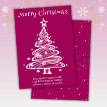 Roze en witte kerstboom kerstkaart