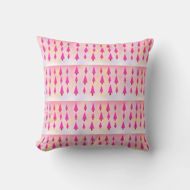 Roze en Witte Kerstboom Patroon Kussen (Voorkant)