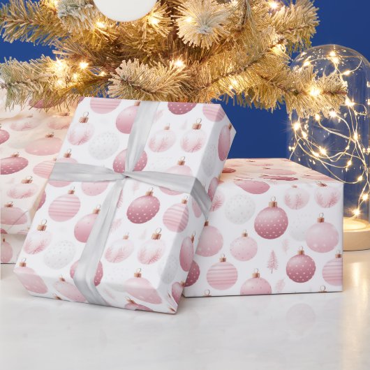 Roze en Witte Kerstornamenten Kerst Cadeaupapier (Feestdagen)
