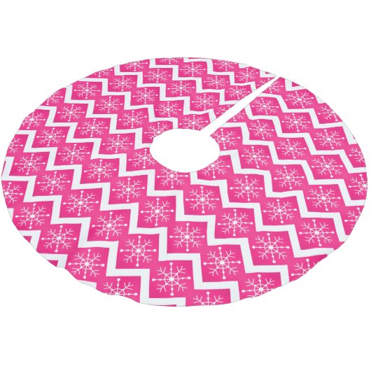 Roze en witte kerstsnowflakes Chevron Pattern Kerstboom Rok (Gekanteld)