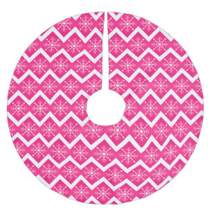 Roze en witte kerstsnowflakes Chevron Pattern Kerstboom Rok
