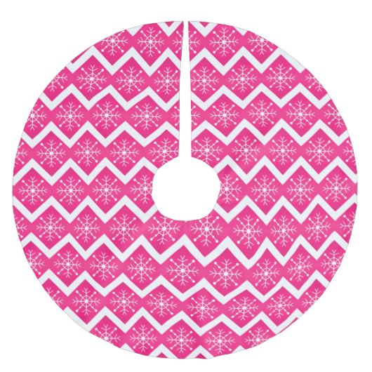 Roze en witte kerstsnowflakes Chevron Pattern Kerstboom Rok (Voorkant)