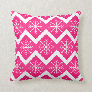 Roze en witte kerstsnowflakes Chevron Pattern Kussen