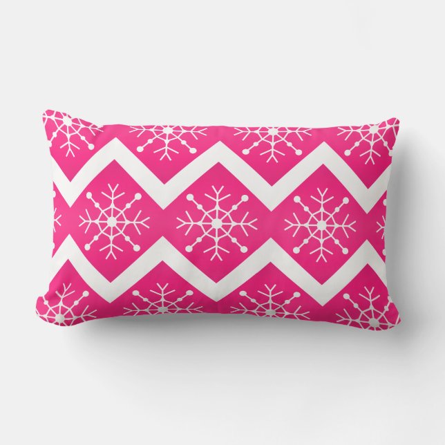 Roze en witte kerstsnowflakes Chevron Pattern Kussen (Voorkant)