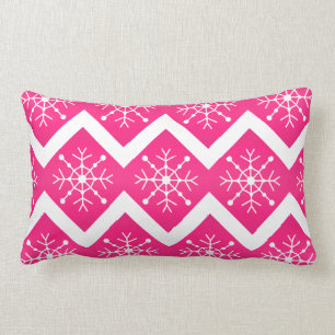 Roze en witte kerstsnowflakes Chevron Pattern Kussen