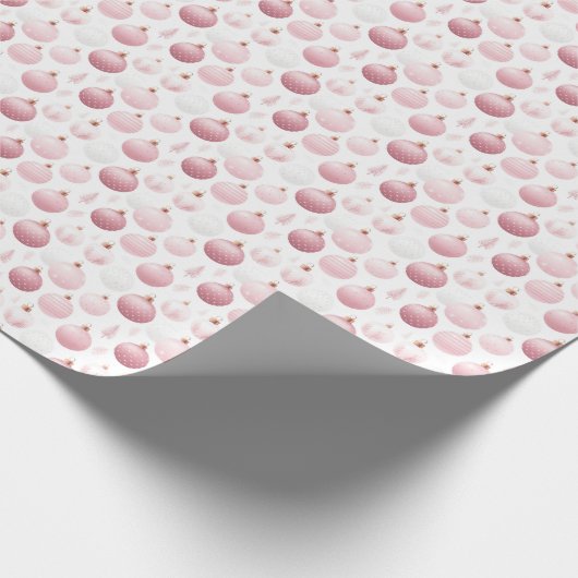 Roze en witte kerstversiering cadeaupapier (Hoek)