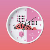 Roze en witte kinder ladyvogels met naam grote klok