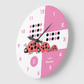 Roze en witte kinder ladyvogels met naam grote klok (Hoek)