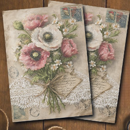 Roze en Witte Klaprozen Decoupage in Vintage Stijl Tissuepapier