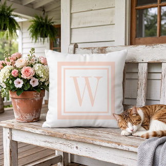 Roze en Witte Klassieke Vierkante Monogram Buitenkussen