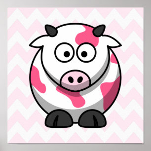 Roze en witte koe met Chevron-patroon Poster