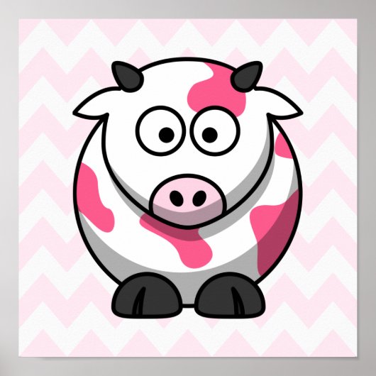 Roze en witte Koe met Chevron Pattern Poster (Voorkant)