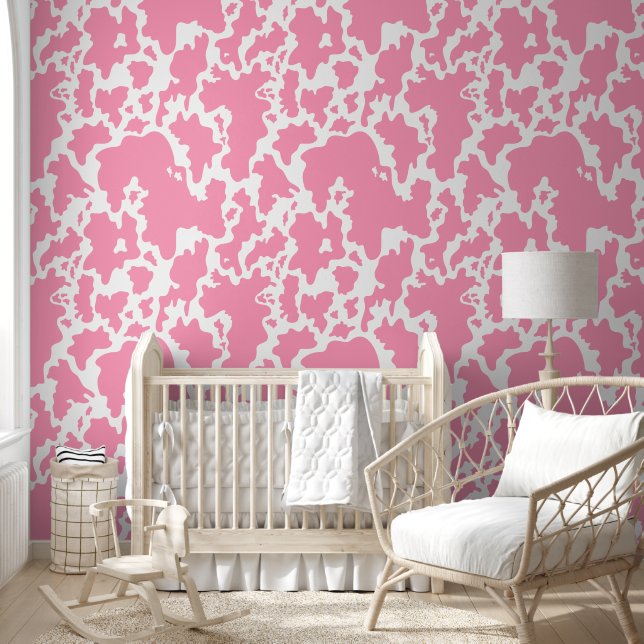 Roze en witte koeienprintpatroon behang (Kinderen)