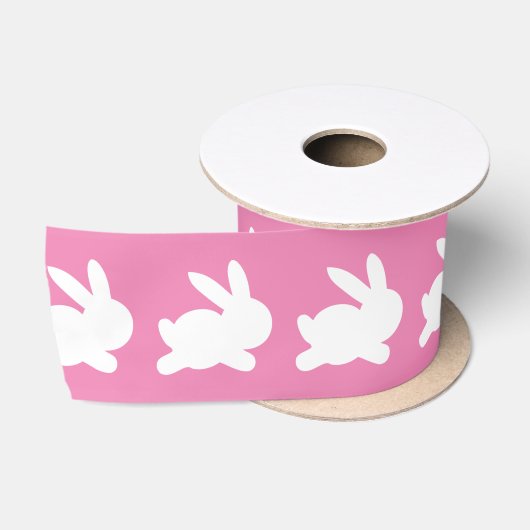Roze en Witte Konijn Satijnen Lint (Spoel)