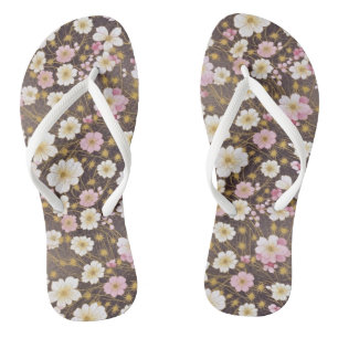 Roze en witte kosmos bloem teenslippers