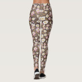 Roze en witte kosmos bloemmotief leggings (Achterkant)