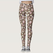 Roze en witte kosmos bloemmotief leggings (Voorkant)