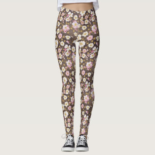 Roze en witte kosmos bloemmotief leggings