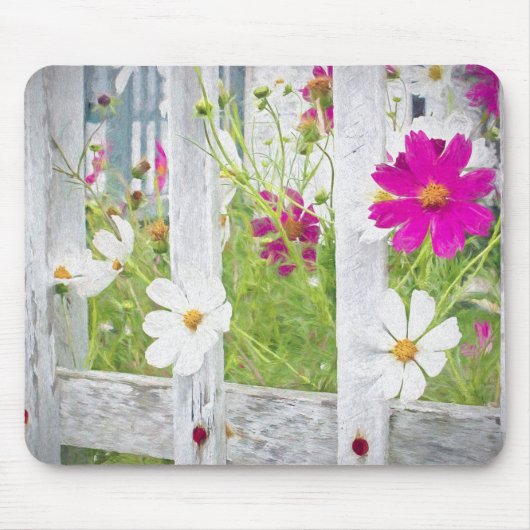 roze en witte kosmosbloemen muismat (Voorkant)