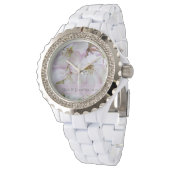 Roze en witte krab appel bloesems bruiloft horloge (Gekanteld)