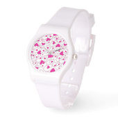 Roze en witte kralige harten horloge (Hoek)