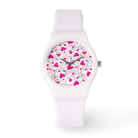 Roze en witte kralige harten horloge (Voorkant)
